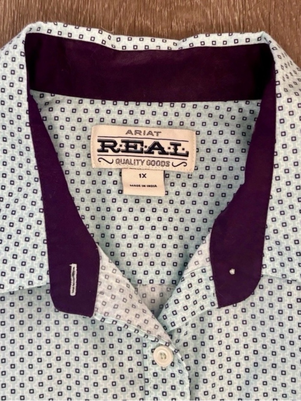 Ariat Women’s Light Blue Micro-Print Button-Down with Purple Collar Trim